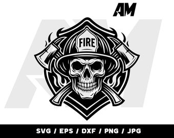 Patriotic Firefighter Skull SVG with Crossed Axes and Maltese Cross Cut File