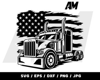 Archivo de corte digital de camión semirremolque con bandera estadounidense patriótica para manualidades de camioneros