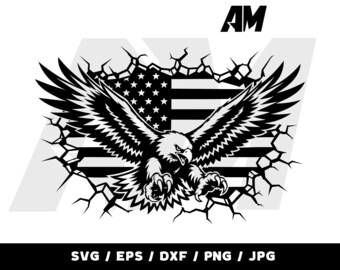 American Eagle Wall Breakout SVG: Patriotic Flag Cracked Cut File
