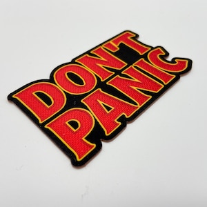 DON&#39;T PANIC Patch, Iron On, or Hook backing,  3D sublimated patch. Retro, Hitchhikers Guide Galaxy Patch,  Patch for Hats, Vest, Jackets,