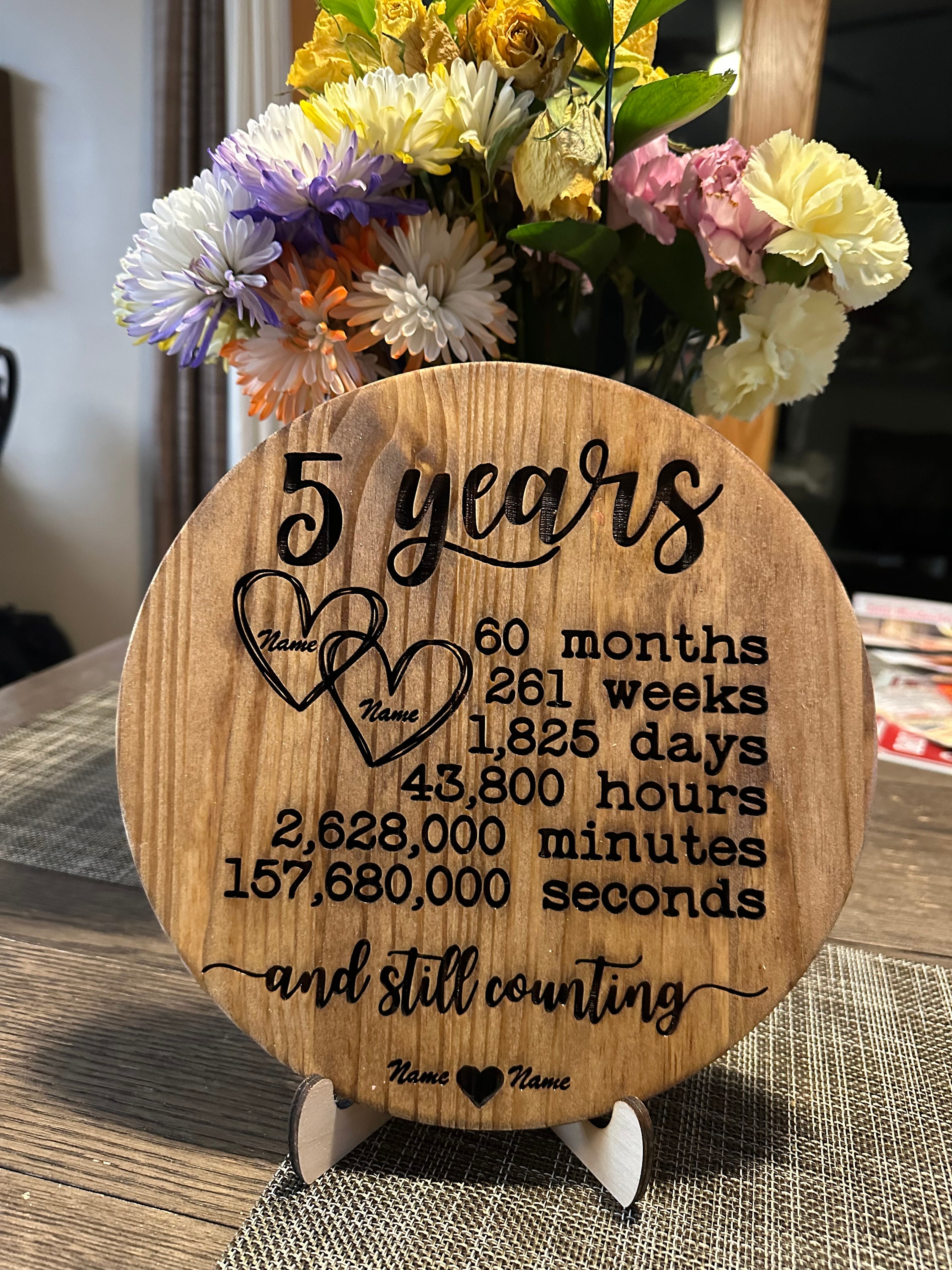 5 Year Anniversary Wooden Plaque Custom Engraved 5yr Gift Personalized ...