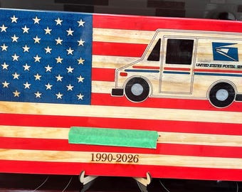 USPS Letter Carrier Retirement Wooden Flag and Custom Retirement plaque.
