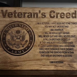 Veteran Creed Plaque, veteran's day, Father's Day, Mother's Day, Birthday, Christmas.