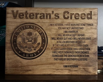 Veteran Creed Plaque, veteran's day, Father's Day, Mother's Day, Birthday, Christmas.