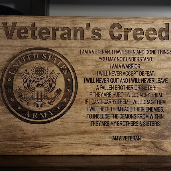 Placa del Credo de los Veteranos, día de los veteranos, Día del Padre, Día de la Madre, Cumpleaños, Navidad.