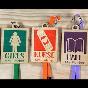 Hall Pass Set Personalized for Teachers with Durable Lanyards – Customizable Classroom Passes for Students, Teacher Gift Idea