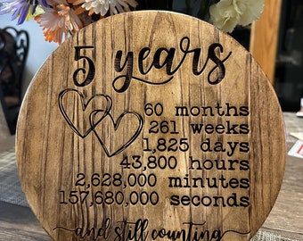 5 Year Anniversary Wooden Plaque Custom Engraved 5yr Gift Personalized Rustic Home Decor Sign