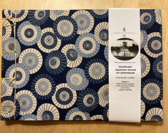 Beautiful handmade watercolour art sketchbook / notebook / journal in blue circles