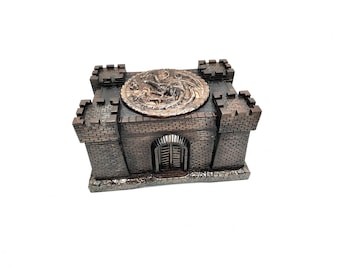 Handmade Carved Wooden Box in Dragon Castle Style,