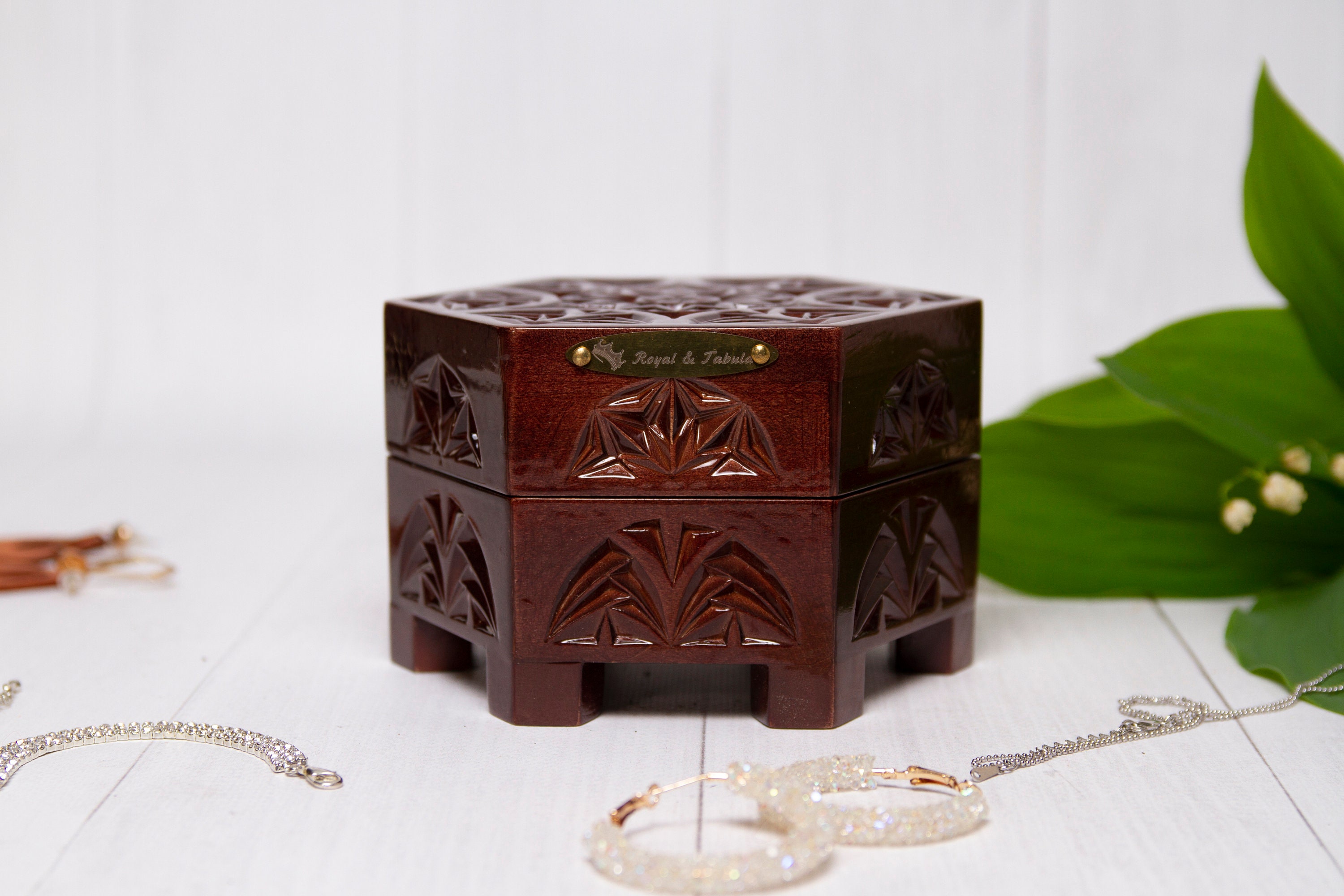 Hexagon Jewelry box Wooden Hexagon Box Carved Wood Box Jewelry Etsy