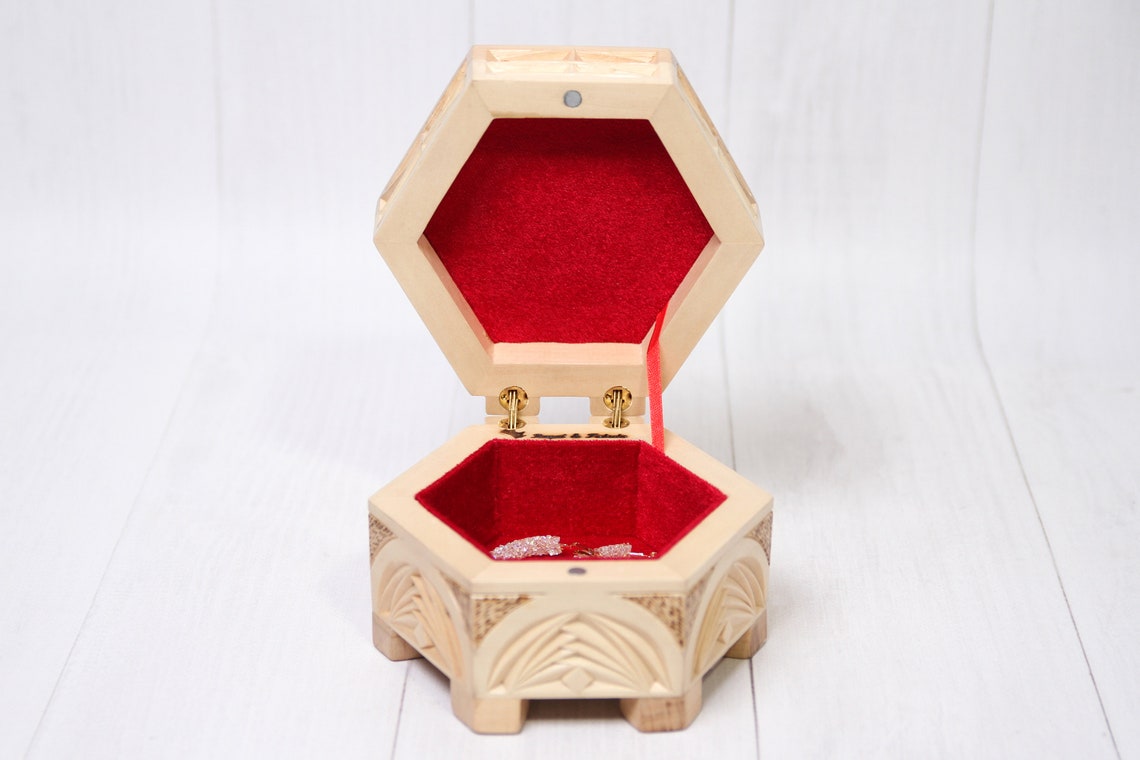 Hexagon jewelry box White wooden jewelry box White hexagonal Etsy
