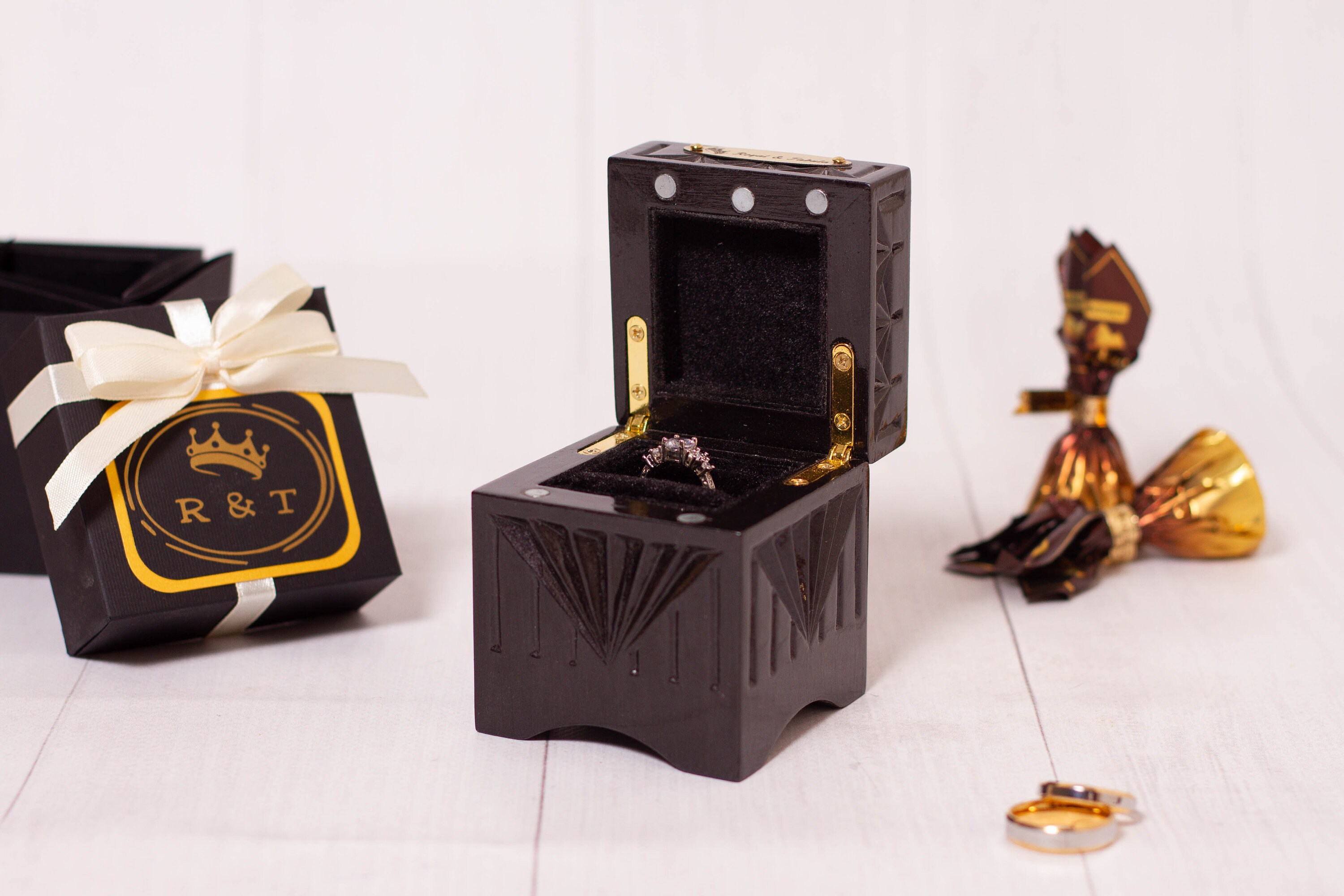 Black Music Ring Box Proposal Engagement Ring Box Ring Etsy