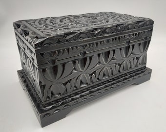 Black jewelry box, Wooden keepsake box, Goth jewelry box, Hand carved wood box, Handmade jewelry box, Mens jewelry box