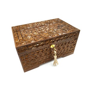 Lockable Carved Wood Toy Box: Adult Storage Furniture