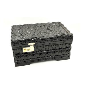 Jewelry Wood Box - Wood Storage Box - Decorative Boxes - Carved Wooden Chest - Large Wooden Box with Hinged Lid - Wooden Keepsake Box