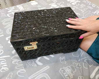Handmade Wooden Sex Toy Storage Box – Geometric Carved Design – Discreet Organizer for Adult Toys