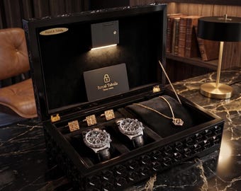 Hand-Carved Hidden Compartment Box: Electronic Lock, Velvet Lining