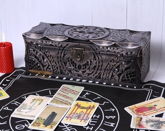 Noorse tarotkaartendoos - Handgesneden heksenkist