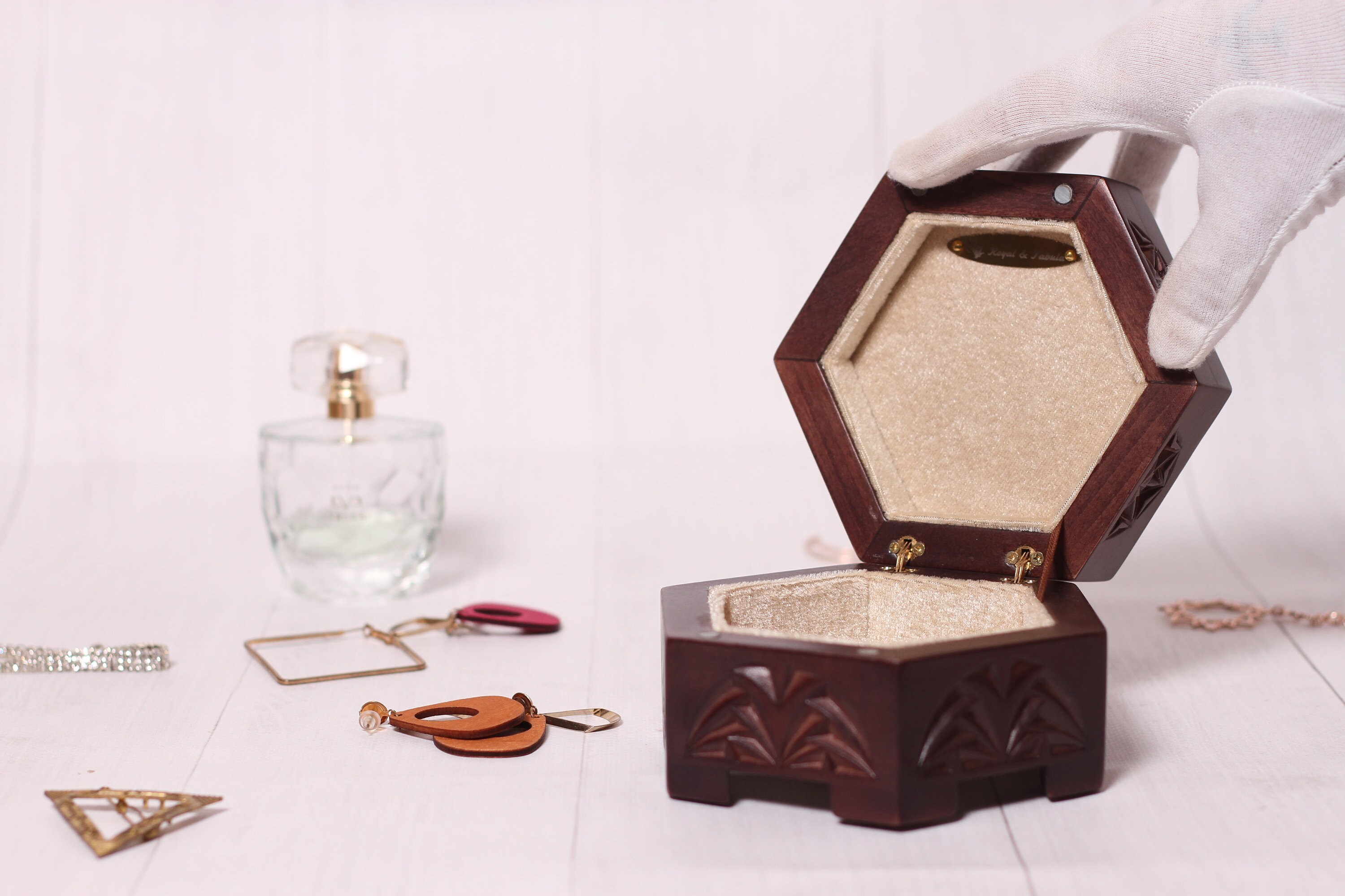 Hexagon Jewelry Box Wooden Hexagon Box Carved Wood Box Etsy