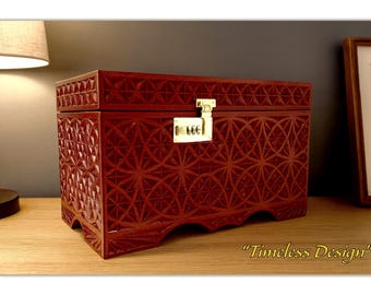Hand-Carved Wooden Stash Box with Combination Lock – Glossy Mahogany Hidden Storage Chest