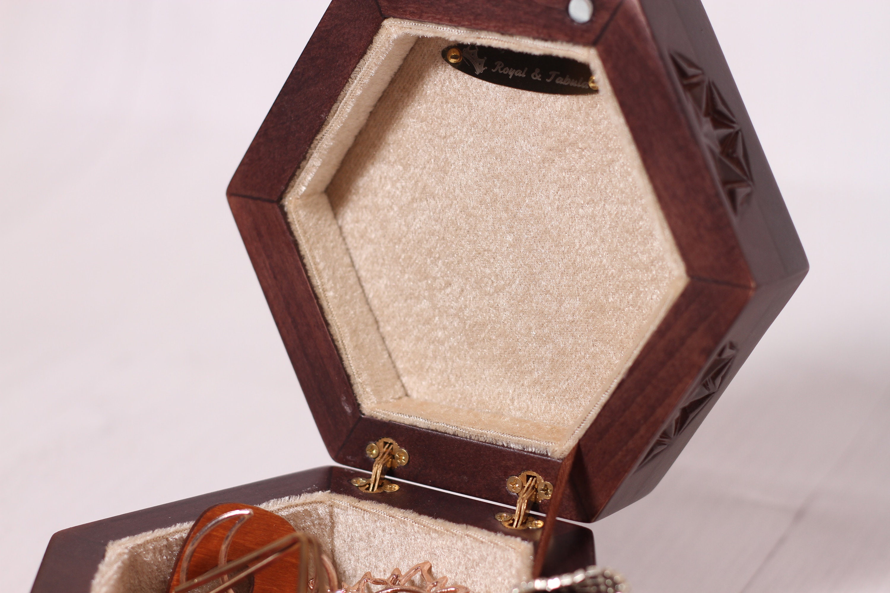 Hexagon Jewelry Box Wooden Hexagon Box Carved Wood Box Etsy