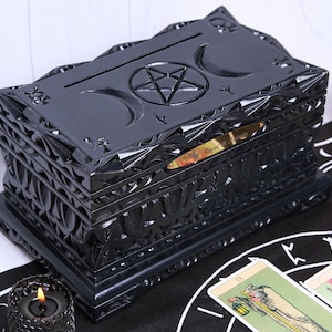 Wooden Tarot Card Box | Witch Altar Storage | Gothic Carved Tarot Holder | Witchcraft Keepsake Box | Wicca Gift