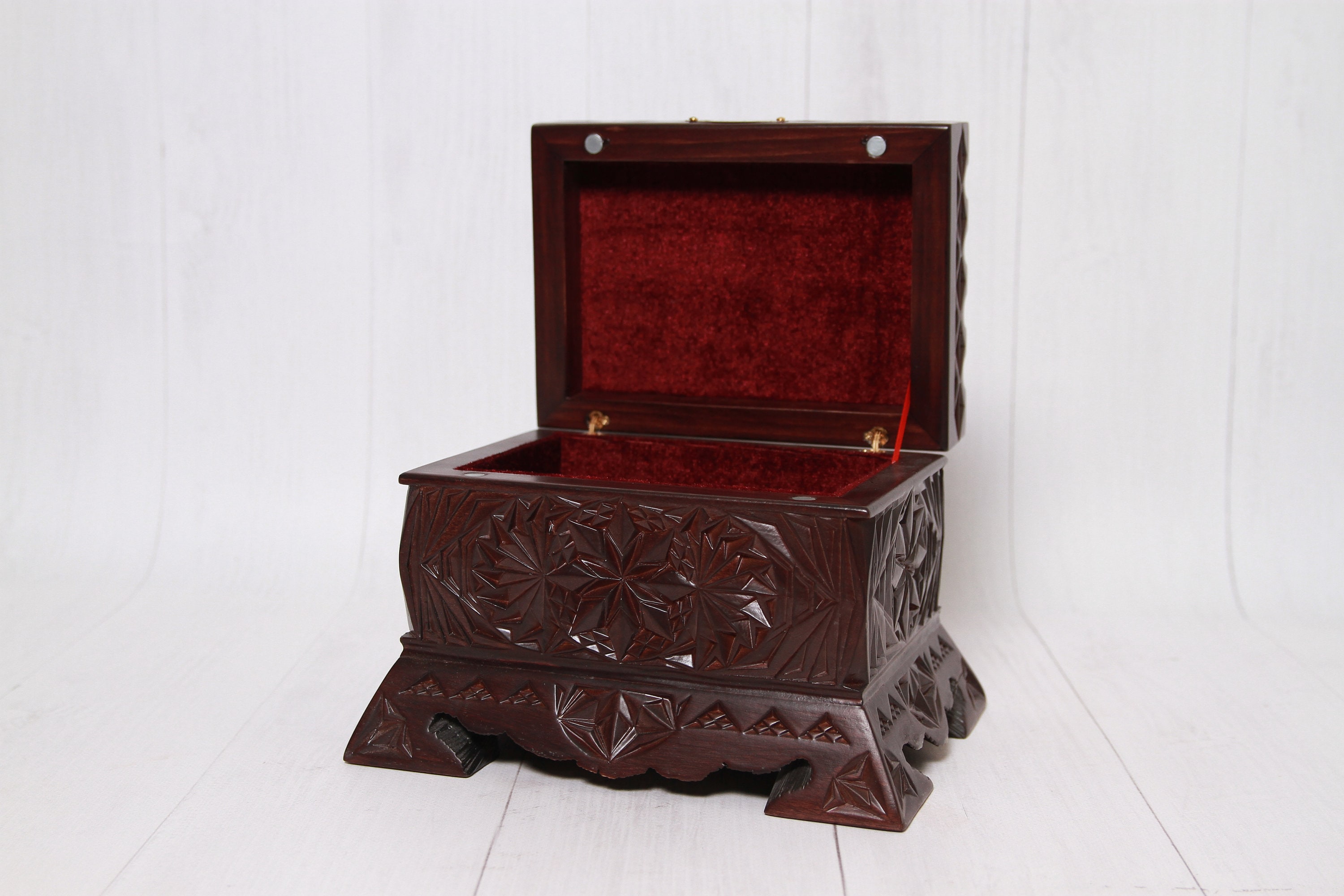 Hand Carved Wood Jewelry Box Gift for Women Lacquer Etsy