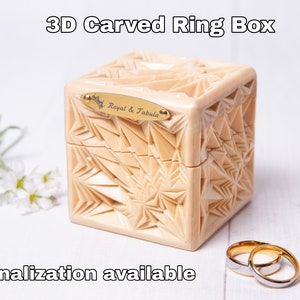Wood Wedding Ring Box, Square Wooden Ring Box for Wedding Ceremony, Double Slot Wedding Ring Box, Ring Bearer Box, Anniversary Gift