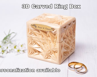 Wood Wedding Ring Box, Square Wooden Ring Box for Wedding Ceremony, Double Slot Wedding Ring Box, Ring Bearer Box, Anniversary Gift