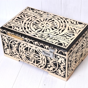 Large Carved Wood Treasure Chest: Handmade Jewelry Box with Magnetic Closure
