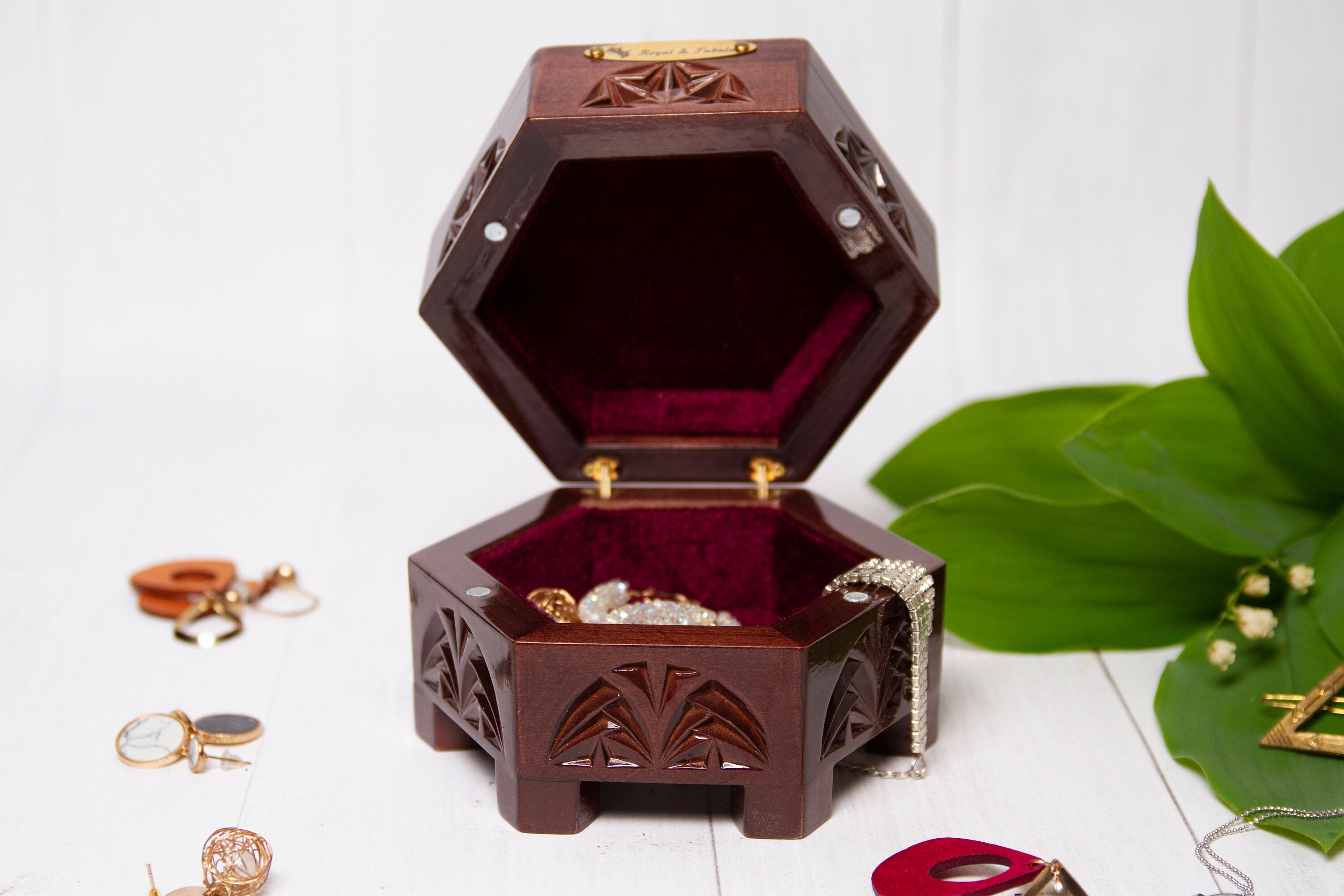 Hexagon Jewelry box Wooden Hexagon Box Carved Wood Box Jewelry Etsy