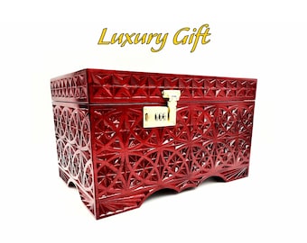 Lockable Wood Toy Box: Hand-Carved Adult Storage with Combination Lock