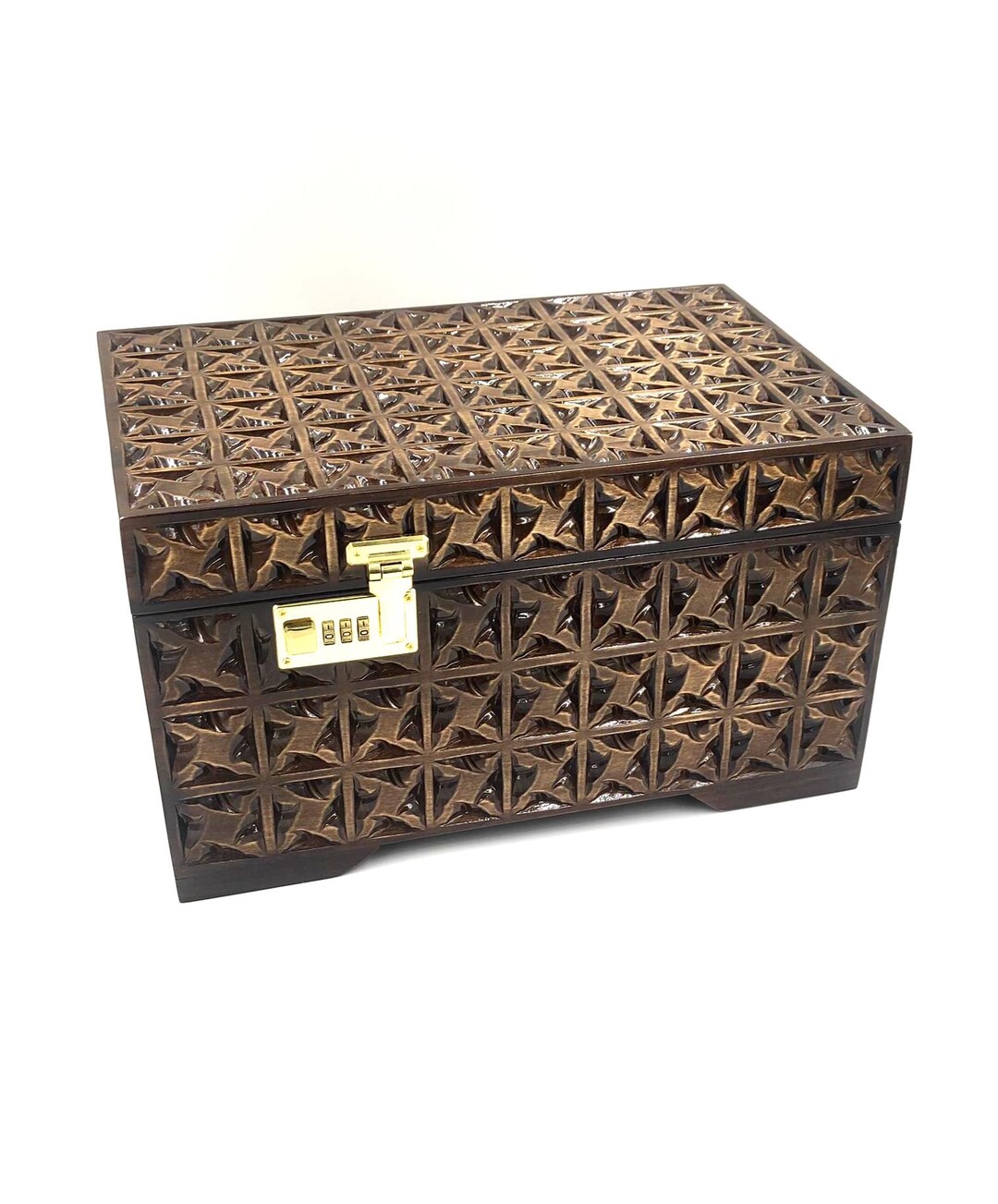 Hand Carved Wooden Jewelry Box With Lock: Burgundy Velvet Lining - Etsy