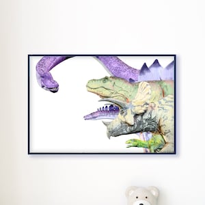 Dinosaur Prints, Dinosaur Posters, Watercolor Dinosaur Nursery, Dinosaur Wall Art, T-Rex Print, Triceratops, Brontosaurus, Boy Room decor