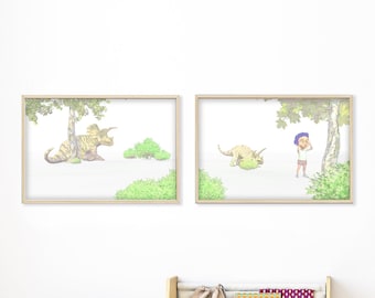 Dinosaur Print, Triceratops Wall Art, Playroom Decor (Digital Download)