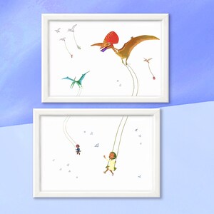 Girls room decor, dinosaur prints for girls, set of 2 dinosaurs, dinosaur girl wall art, pink purple blue yellow, dinosaur posters, magical