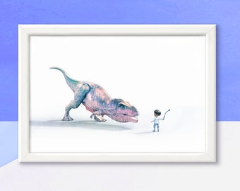 Stampa di dinosauro T-Rex, decorazione per la cameretta dei ragazzi, Tyrannosaurus Rex, arte sui dinosauri per bambini (download digitale)