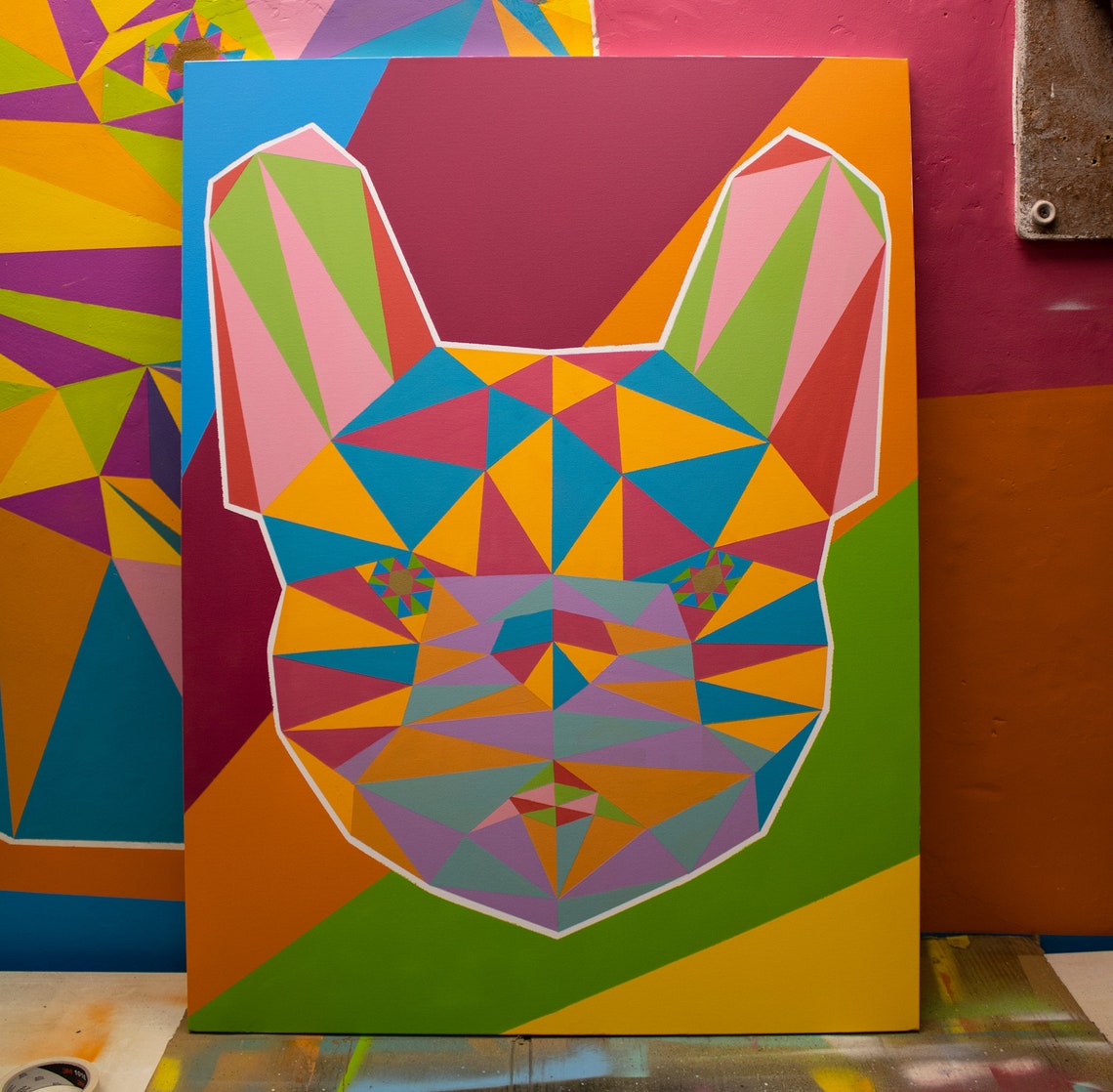 French Bulldog Geometric Pet Portrait Canvas Painting Etsy
