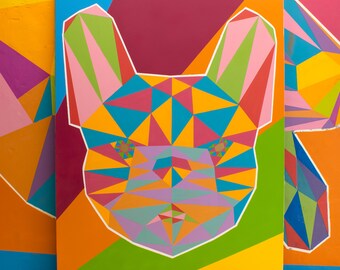 French Bulldog Geometric Pet Portrait Canvas Painting 30x40"