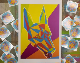 Whippet Geometric Pet Portrait Giclée Art Print A3+