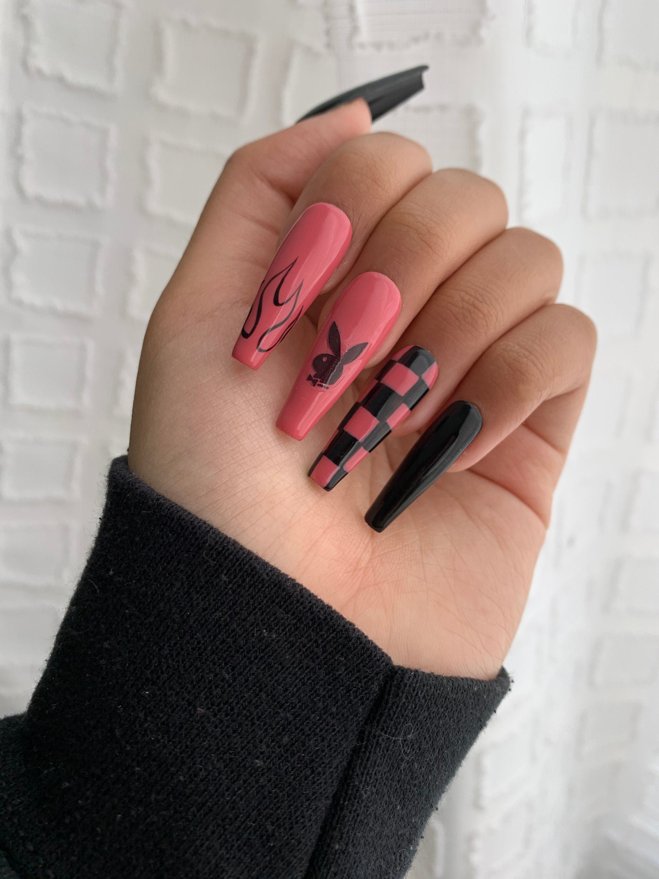 Dusty Pink Playboy Press-on Nail Set With Glue - Etsy