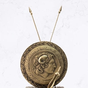 Ancient Greek Weopons Statue Decor Alexander the Great Shield And Hercules 8.3 inch Height