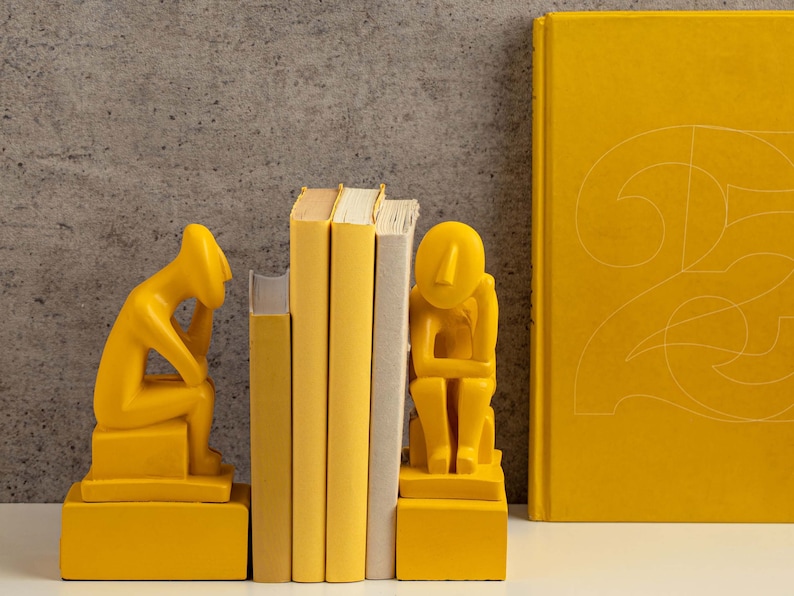 Modern Bookends Set Of 2 Pieces Cycladic Idols Sculptures Home Decor 20 cm Height Yellow