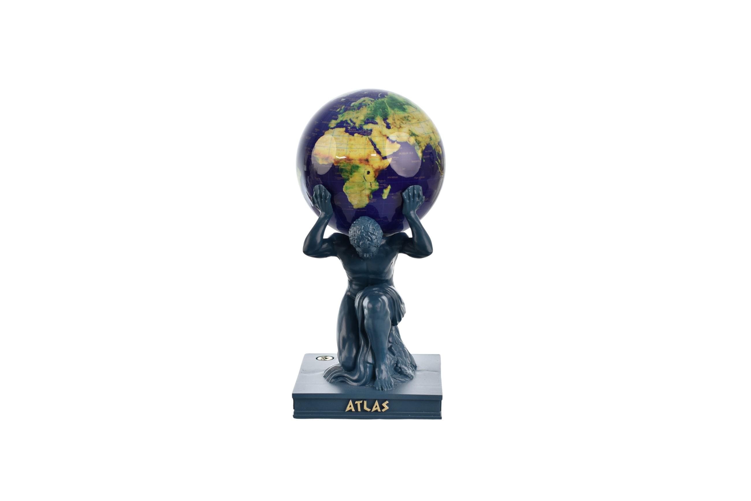 Statuette Atlas Portant Un Globe Céleste - Bronze Sur Piédestal En Pierre - 3,7kg