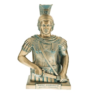 Alexander The Great Statue, King of Macedonia Handmade Handpaint Marble Bronze Sculpture Vintage Home Decorative Large Bust
