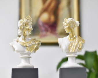 Set Of 2 Decorative Sculptures Artemis and Apollo Greek Gods 21 cm Height