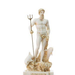 Poseidon Statue Greek God Of Sea Sculpture Handpaint Patina 28 cm Height