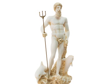 Poseidon Statue Greek God Of Sea Sculpture Handpaint Patina 28 cm Height