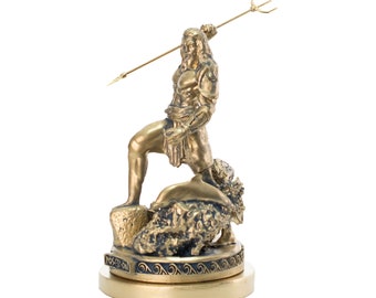 Standbeeld van Poseidon Griekse mythologie God bronzen marmeren sculptuur Hoogte 18,5 cm / 7,3 inch