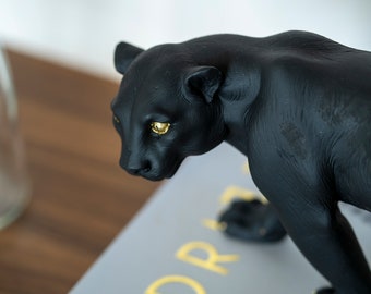 Panther Sculpture Black Animal Figurine Black Width 31cm